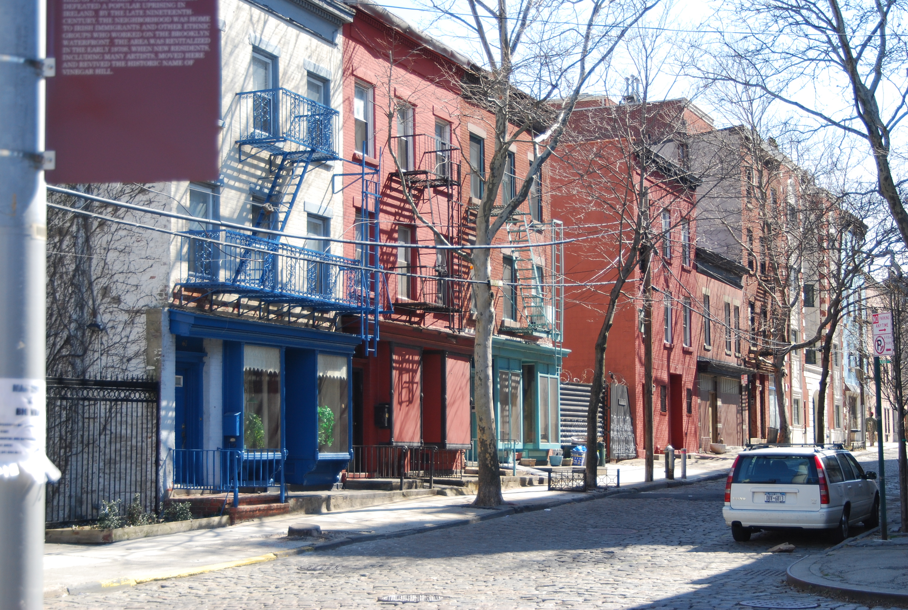 Historic houses on Hudson Avenue in Vinegar Hill, Brooklyn