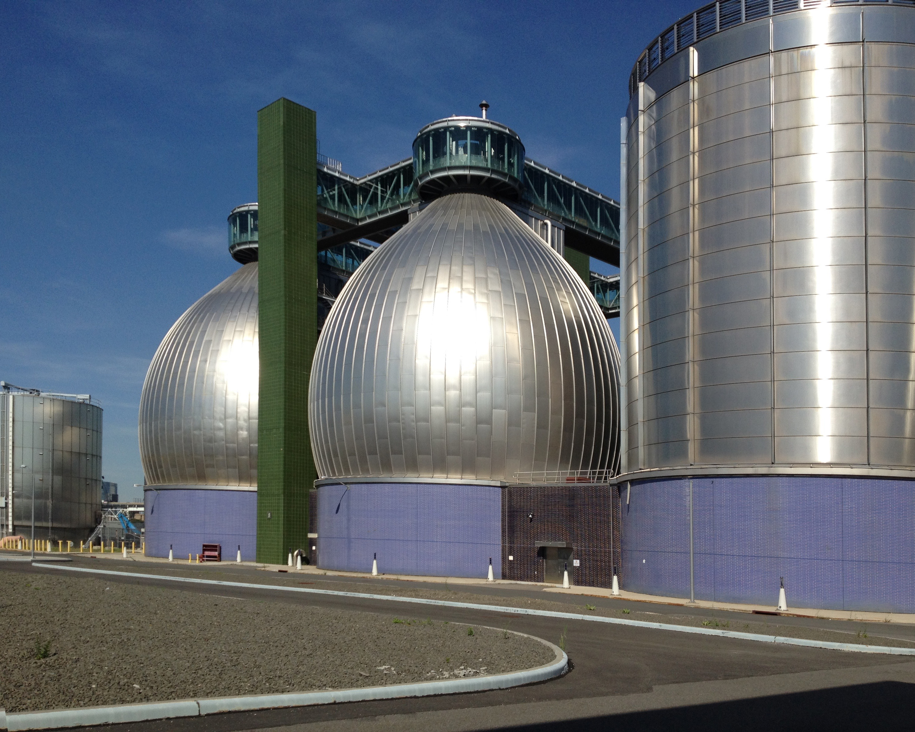 The digester eggs at the Newtown Creek Wastewater Resource Recovery Facility in Greenpoint, Brooklyn