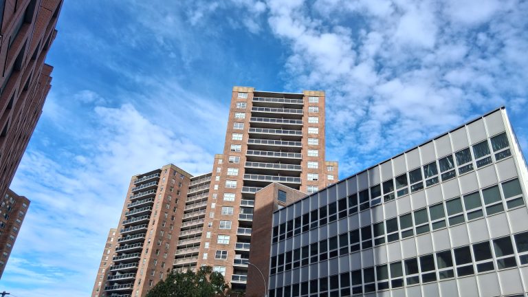 Apartment towers and an office building in Forest Hills, Queens