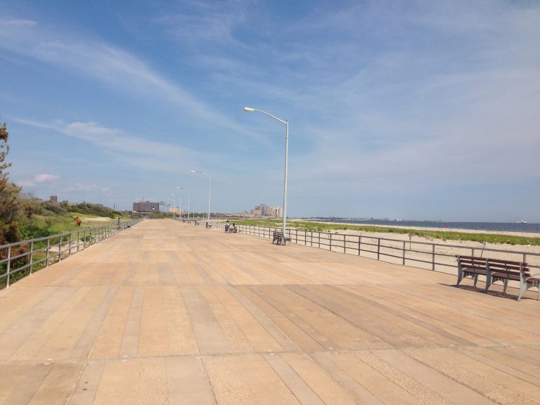 The Rockaway Beach boardwalk along the Atlantic shore