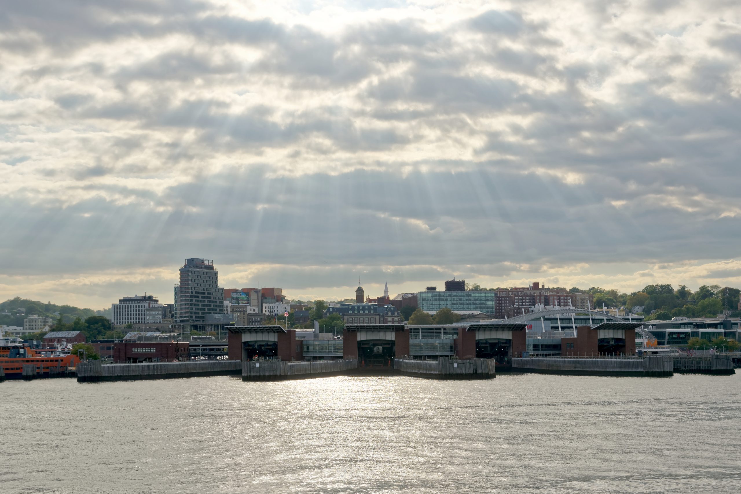 The St. George ferry terminal and waterfront seen from New York Harbor