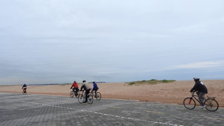 Cyclists on the boardwalk at Midland Beach on Staten Island's East Shore